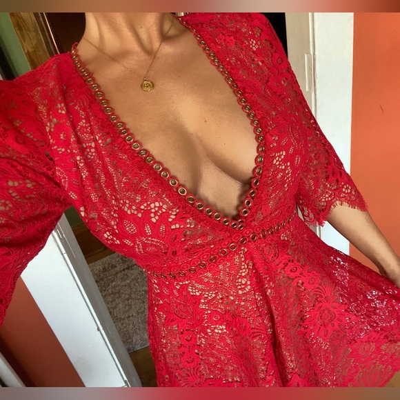 Majorelle Scarlet Red Lace Dress Size M - Picture 9 of 12